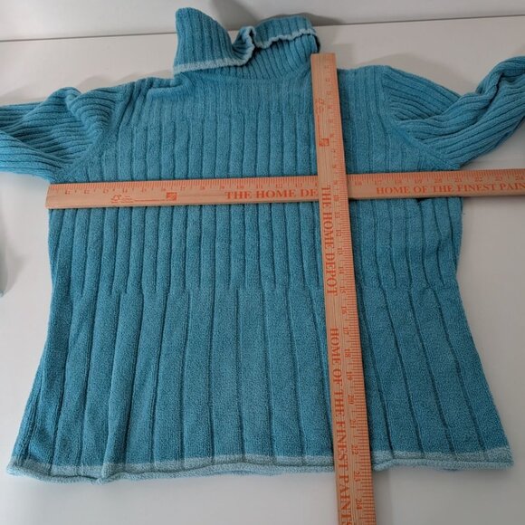 J Jill Ribbed Chenille Turtleneck Womens Size Large Blue Green Soft Knit Sweater - Picture 8 of 10